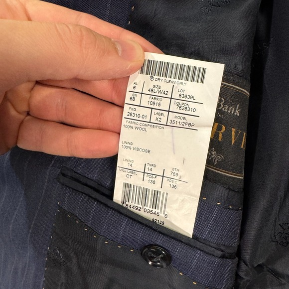 Jos A Bank Reserve Blazer Jacket Mens 48L Tailored Fit Navy Striped Wool Classic - Picture 8 of 15